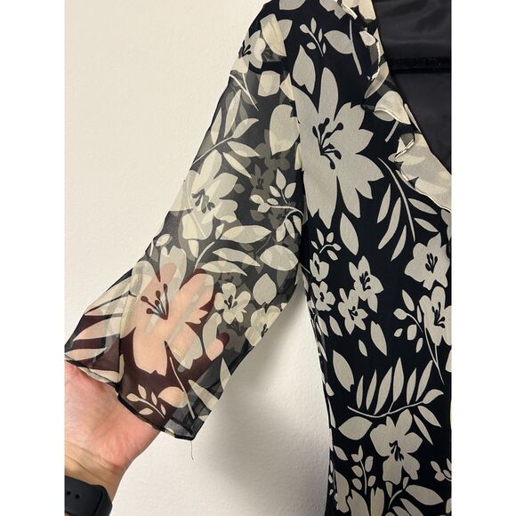 Vintage 90s Vision Apparel Dress Women's 6 Floral, Silk black and white summer - Picture 5 of 11